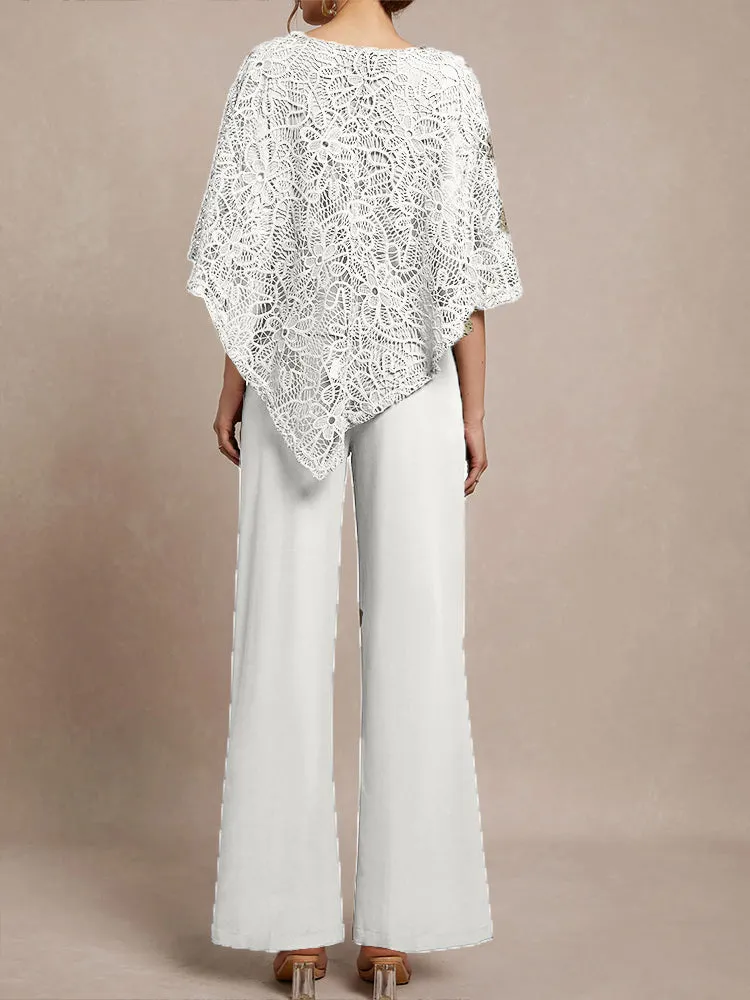 3 Pieces Lace Cape Chiffon Mother of the Bride Pant Suits