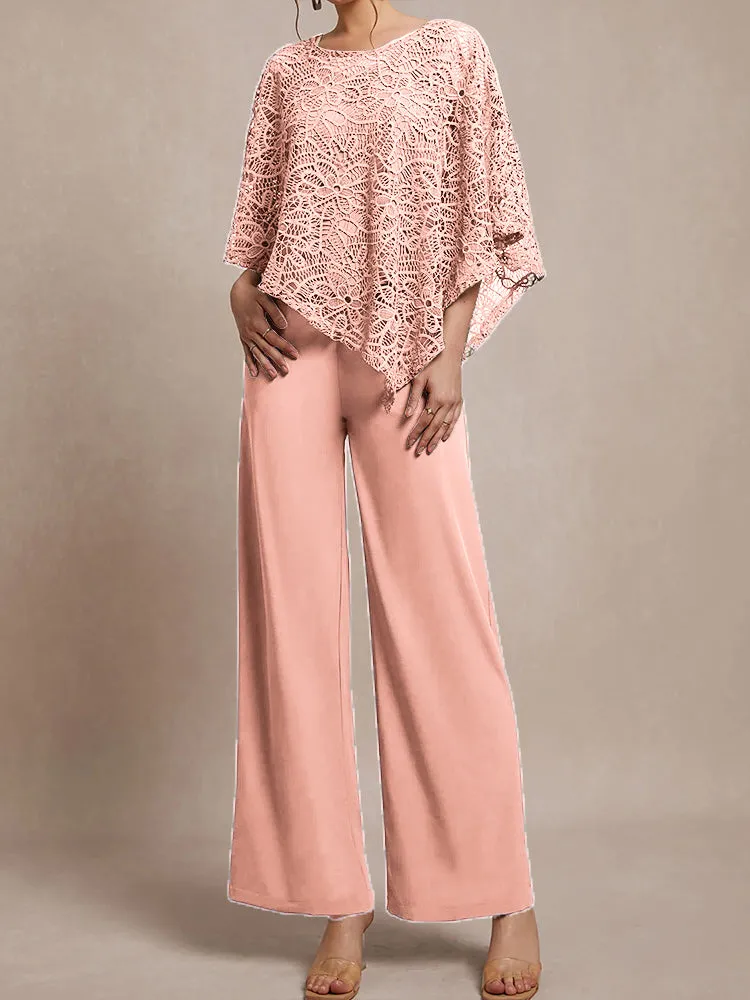 3 Pieces Lace Cape Chiffon Mother of the Bride Pant Suits