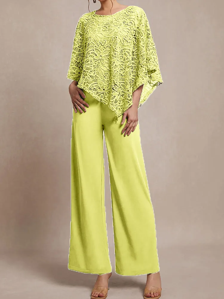 3 Pieces Lace Cape Chiffon Mother of the Bride Pant Suits