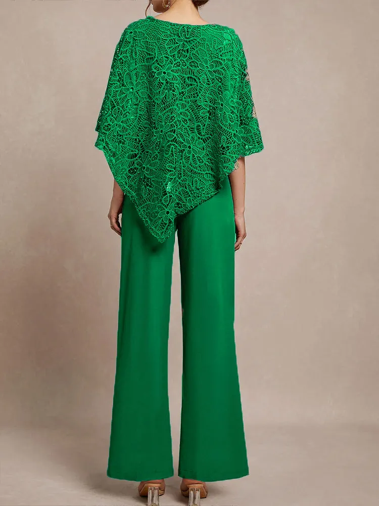 3 Pieces Lace Cape Chiffon Mother of the Bride Pant Suits