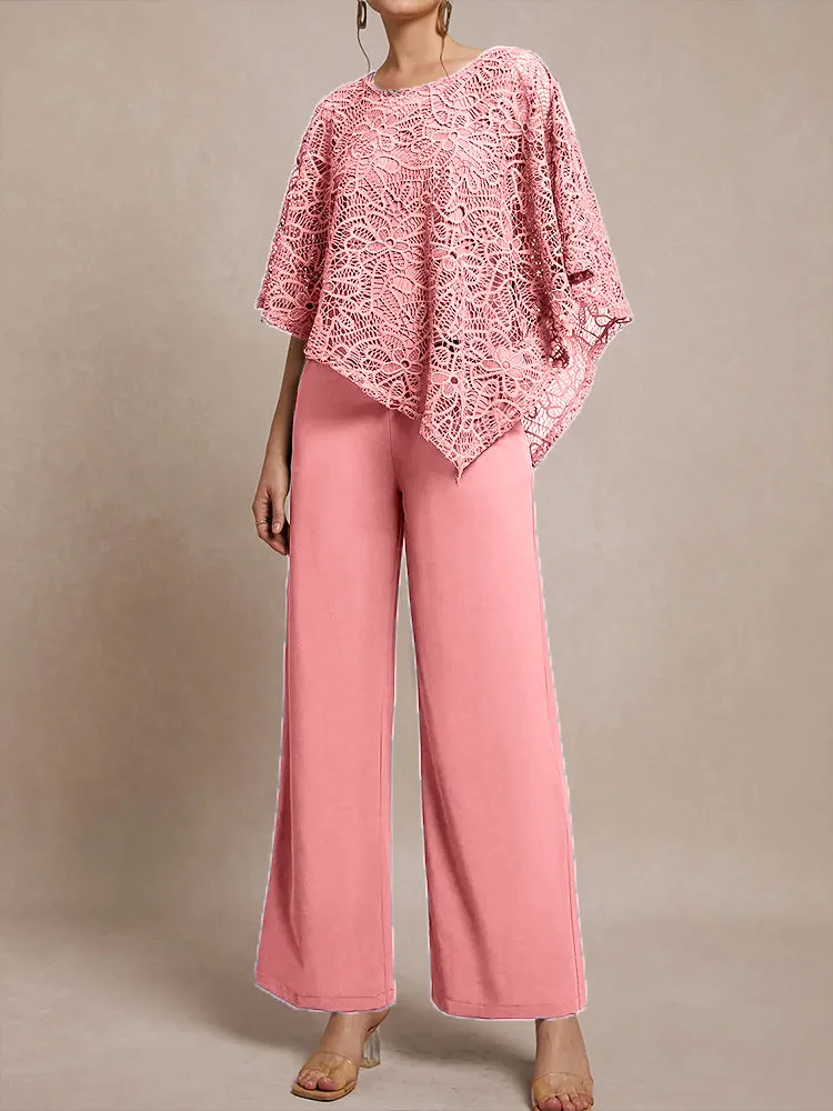 3 Pieces Lace Cape Chiffon Mother of the Bride Pant Suits
