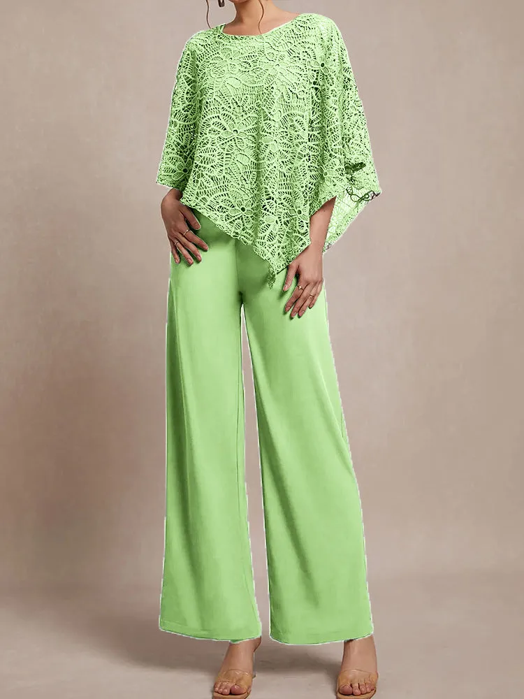 3 Pieces Lace Cape Chiffon Mother of the Bride Pant Suits