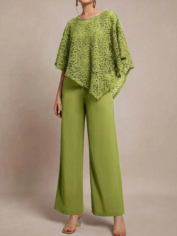 3 Pieces Lace Cape Chiffon Mother of the Bride Pant Suits