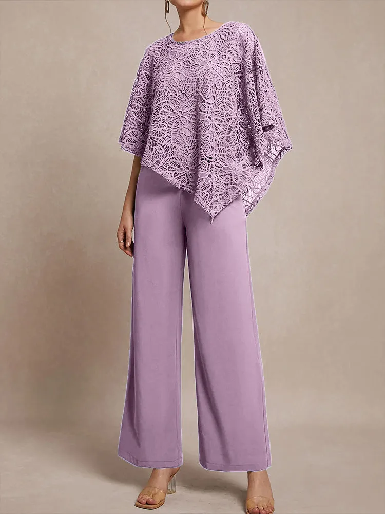 3 Pieces Lace Cape Chiffon Mother of the Bride Pant Suits