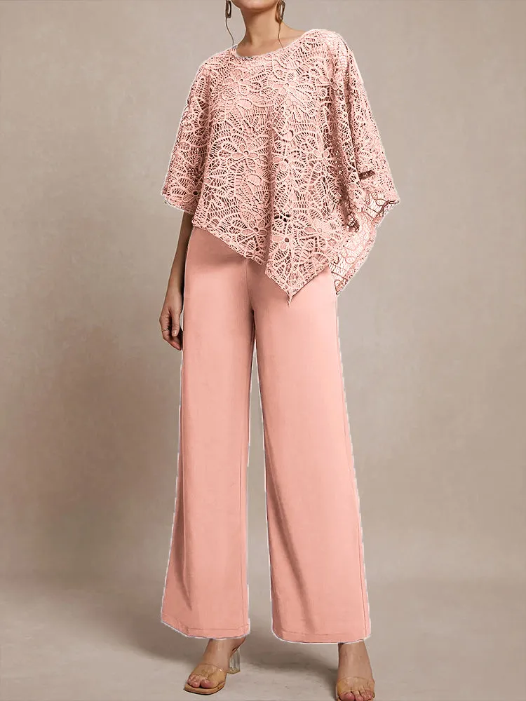 3 Pieces Lace Cape Chiffon Mother of the Bride Pant Suits