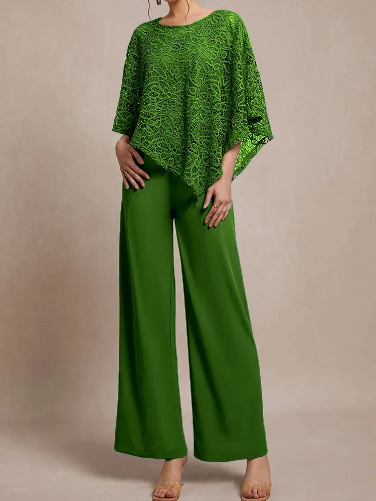 3 Pieces Lace Cape Chiffon Mother of the Bride Pant Suits