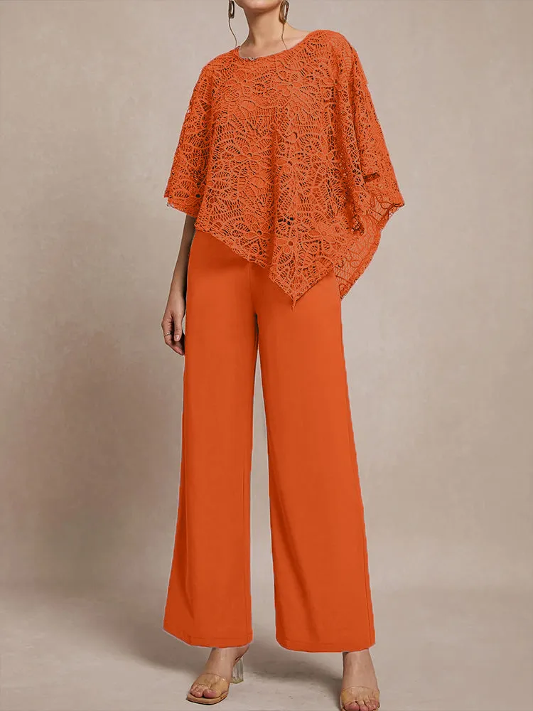 3 Pieces Lace Cape Chiffon Mother of the Bride Pant Suits