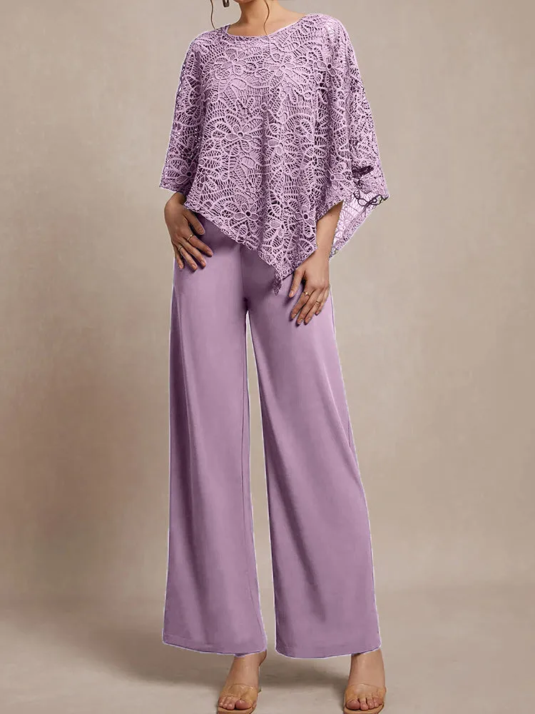 3 Pieces Lace Cape Chiffon Mother of the Bride Pant Suits