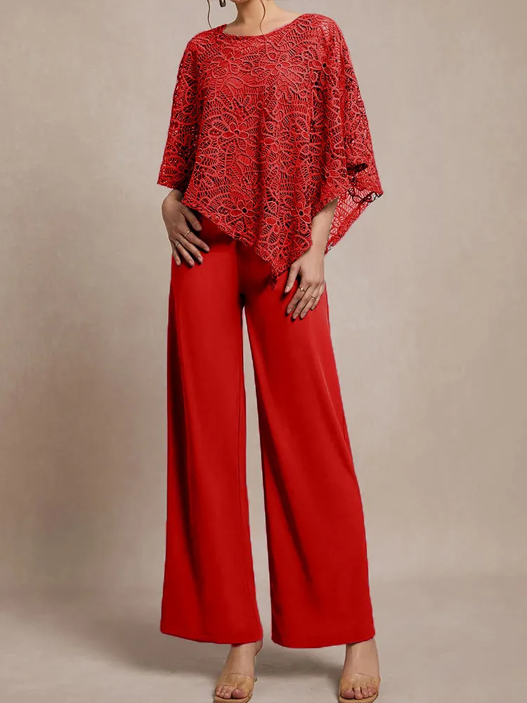 3 Pieces Lace Cape Chiffon Mother of the Bride Pant Suits