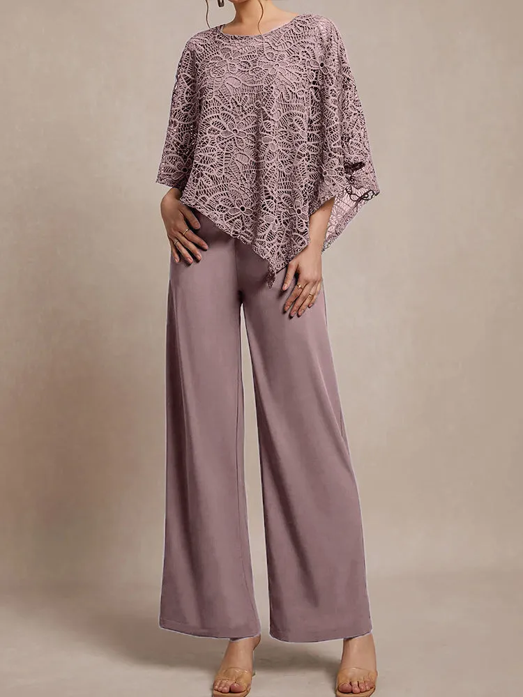 3 Pieces Lace Cape Chiffon Mother of the Bride Pant Suits