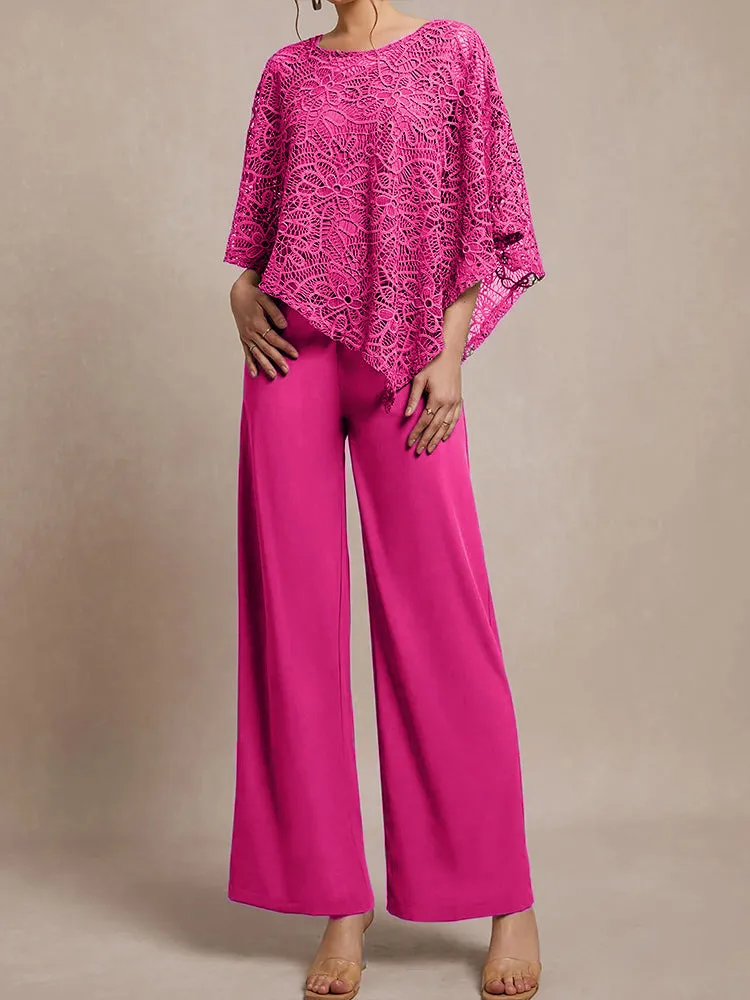 3 Pieces Lace Cape Chiffon Mother of the Bride Pant Suits
