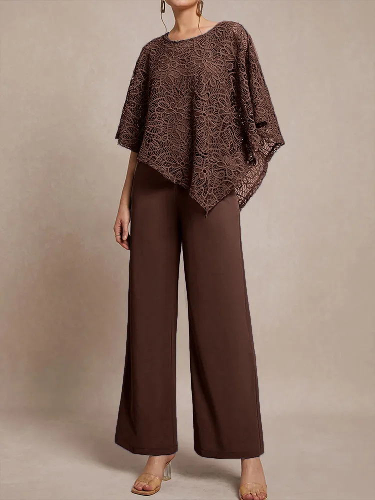 3 Pieces Lace Cape Chiffon Mother of the Bride Pant Suits