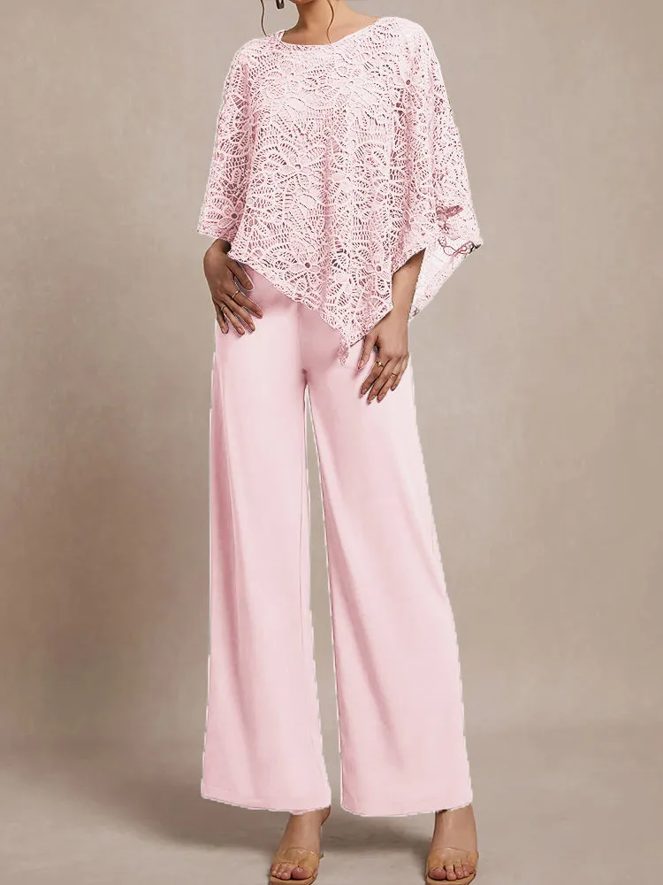 3 Pieces Lace Cape Chiffon Mother of the Bride Pant Suits