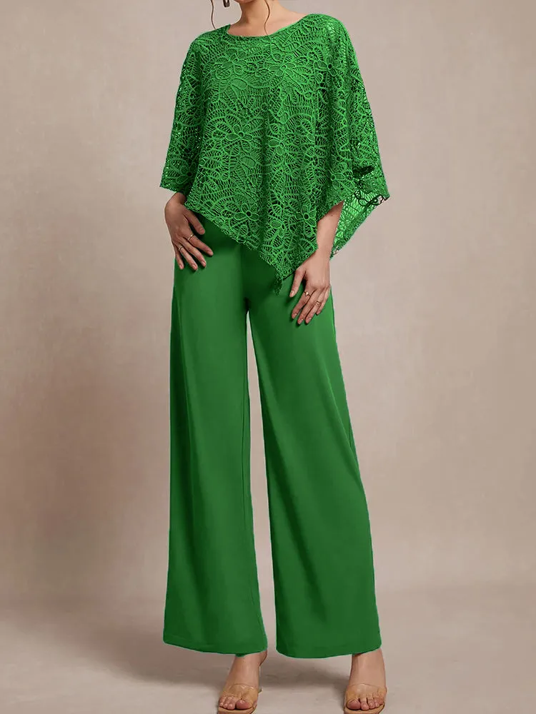 3 Pieces Lace Cape Chiffon Mother of the Bride Pant Suits