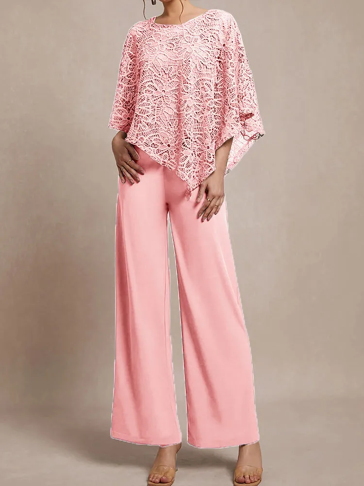 3 Pieces Lace Cape Chiffon Mother of the Bride Pant Suits