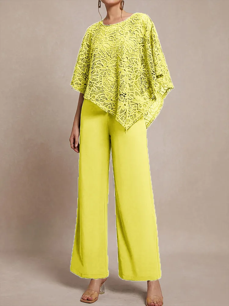 3 Pieces Lace Cape Chiffon Mother of the Bride Pant Suits