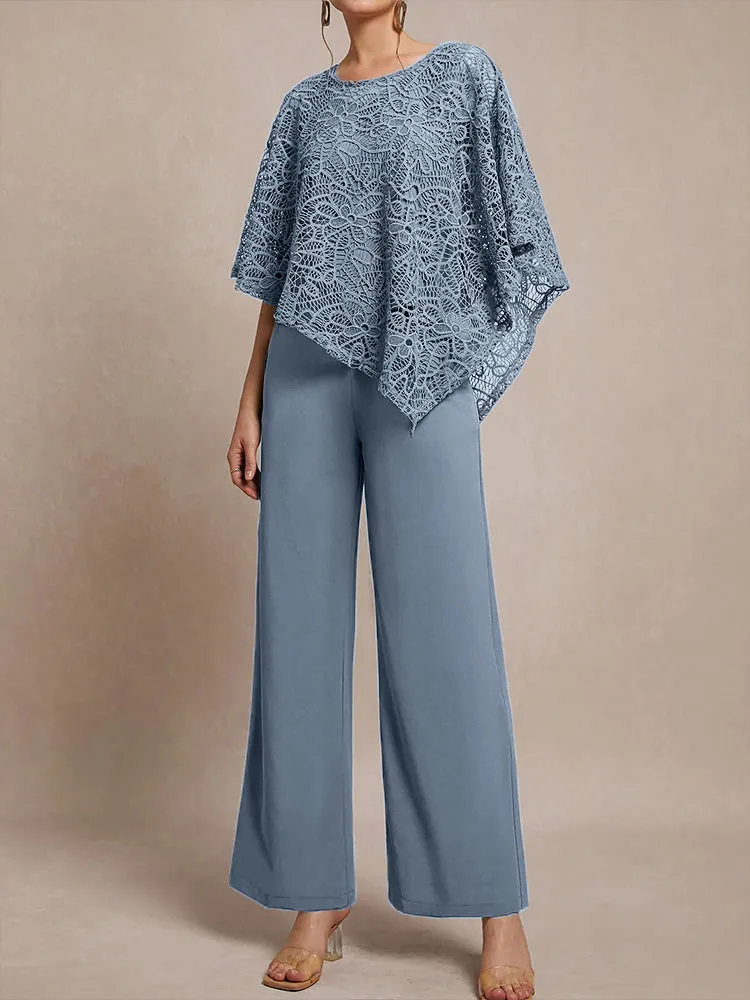 3 Pieces Lace Cape Chiffon Mother of the Bride Pant Suits