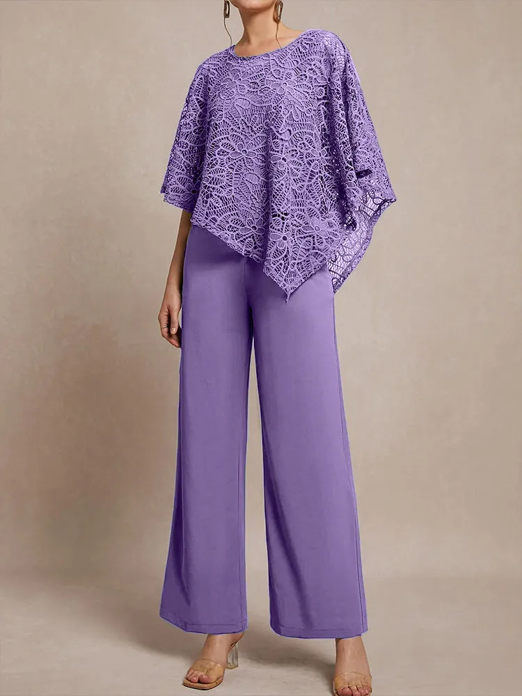 3 Pieces Lace Cape Chiffon Mother of the Bride Pant Suits