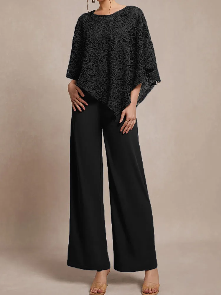 3 Pieces Lace Cape Chiffon Mother of the Bride Pant Suits