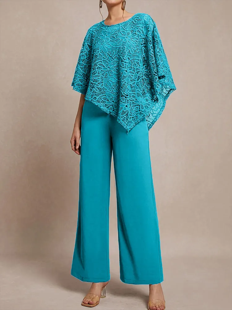 3 Pieces Lace Cape Chiffon Mother of the Bride Pant Suits