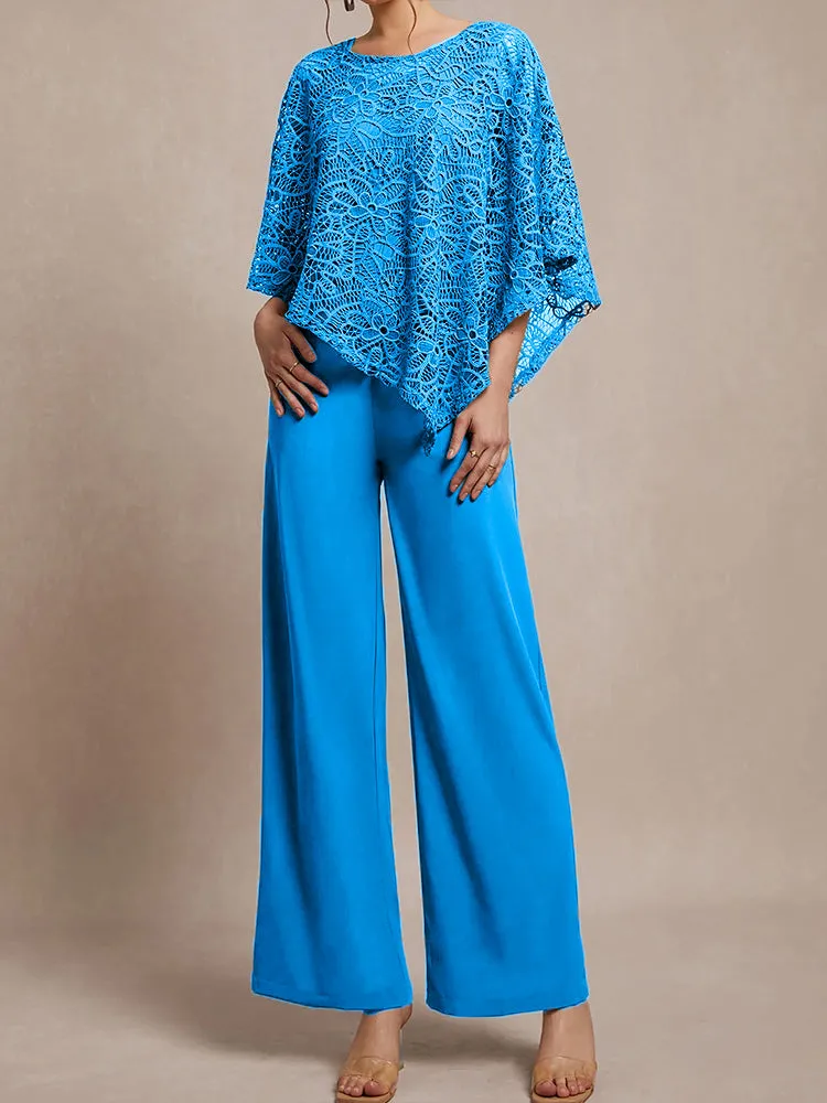 3 Pieces Lace Cape Chiffon Mother of the Bride Pant Suits