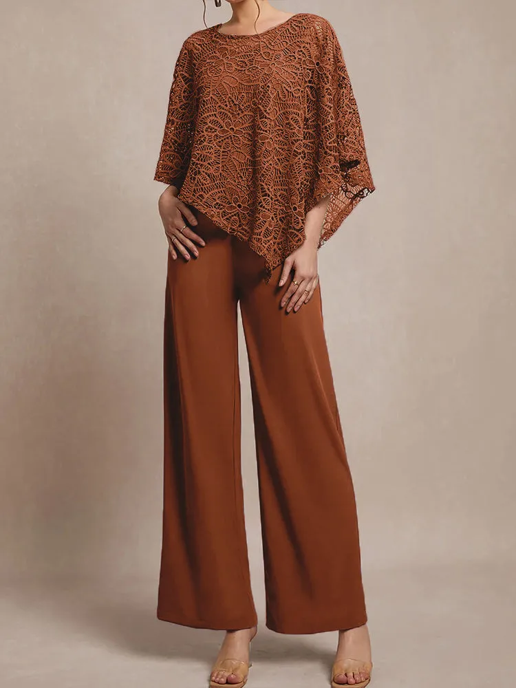 3 Pieces Lace Cape Chiffon Mother of the Bride Pant Suits