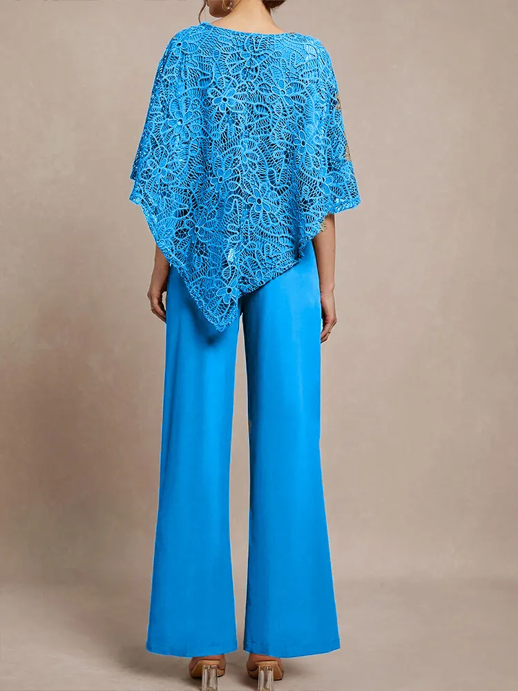 3 Pieces Lace Cape Chiffon Mother of the Bride Pant Suits