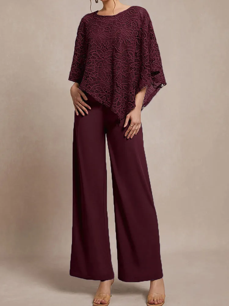 3 Pieces Lace Cape Chiffon Mother of the Bride Pant Suits