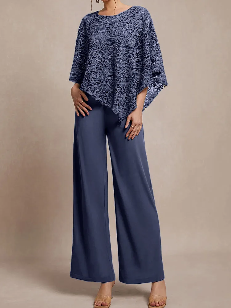 3 Pieces Lace Cape Chiffon Mother of the Bride Pant Suits