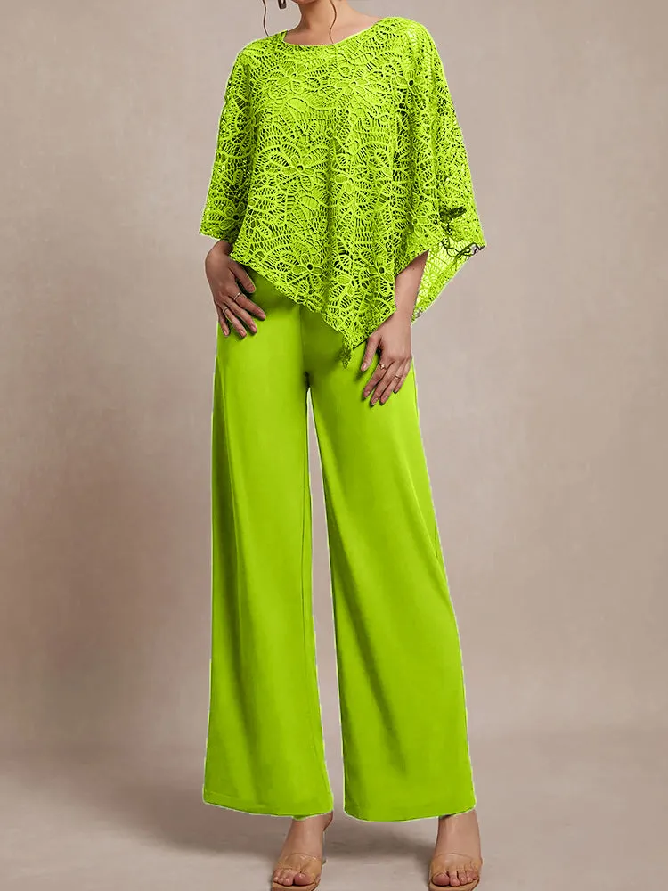 3 Pieces Lace Cape Chiffon Mother of the Bride Pant Suits