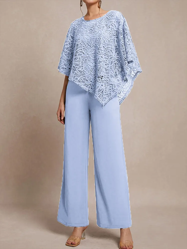 3 Pieces Lace Cape Chiffon Mother of the Bride Pant Suits