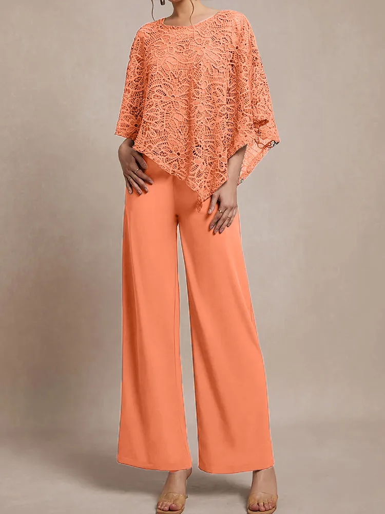 3 Pieces Lace Cape Chiffon Mother of the Bride Pant Suits
