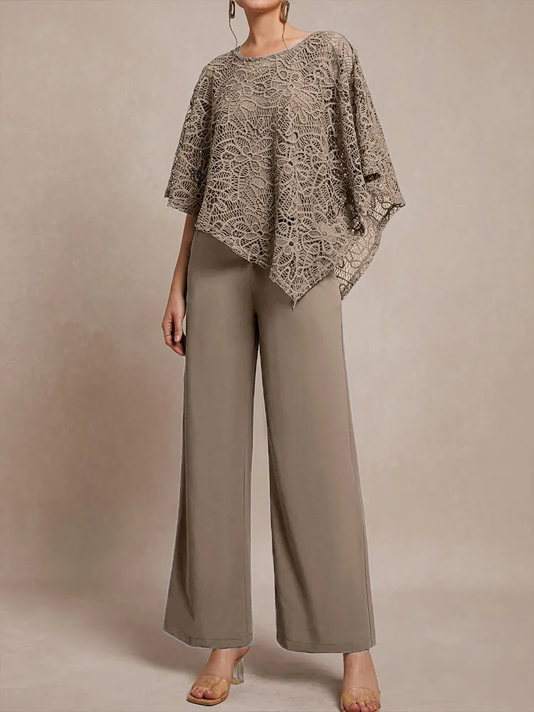 3 Pieces Lace Cape Chiffon Mother of the Bride Pant Suits