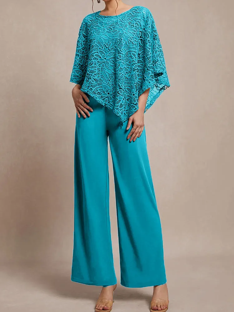 3 Pieces Lace Cape Chiffon Mother of the Bride Pant Suits