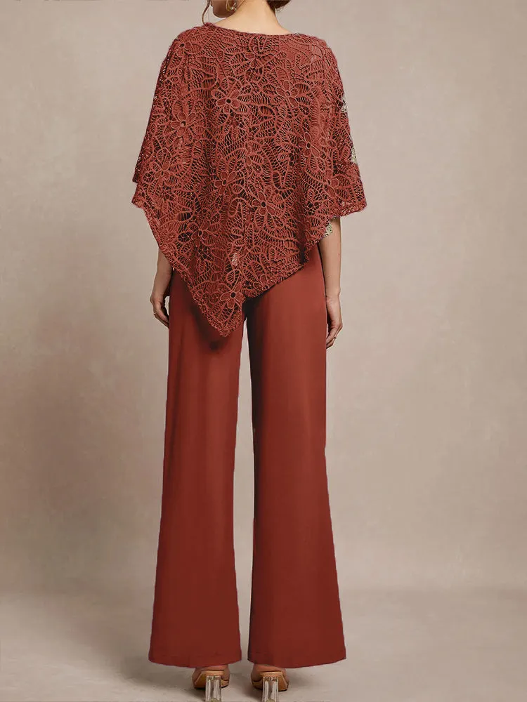 3 Pieces Lace Cape Chiffon Mother of the Bride Pant Suits