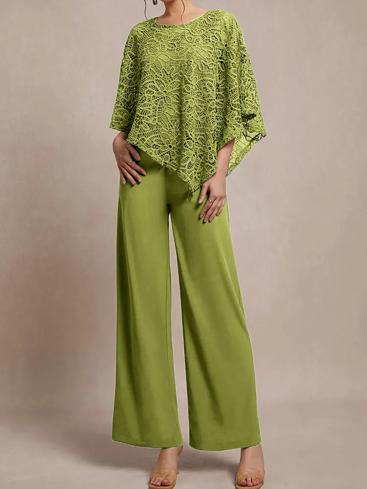3 Pieces Lace Cape Chiffon Mother of the Bride Pant Suits