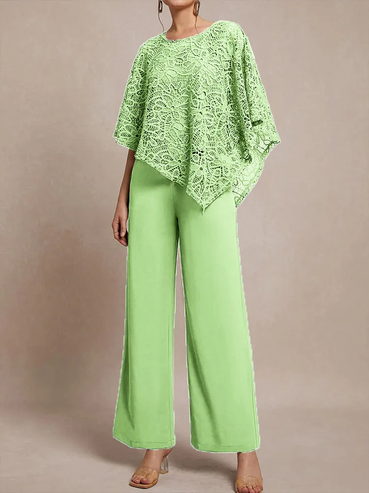 3 Pieces Lace Cape Chiffon Mother of the Bride Pant Suits