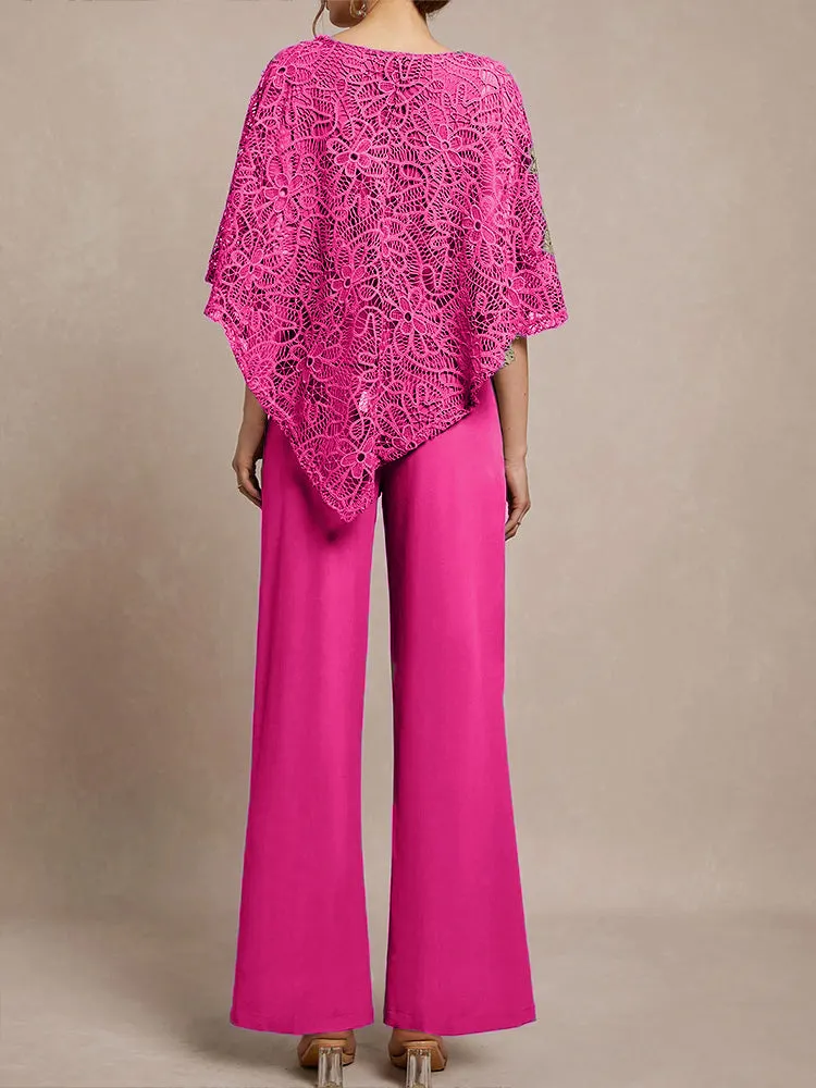 3 Pieces Lace Cape Chiffon Mother of the Bride Pant Suits