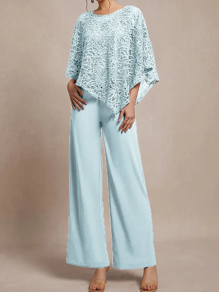 3 Pieces Lace Cape Chiffon Mother of the Bride Pant Suits