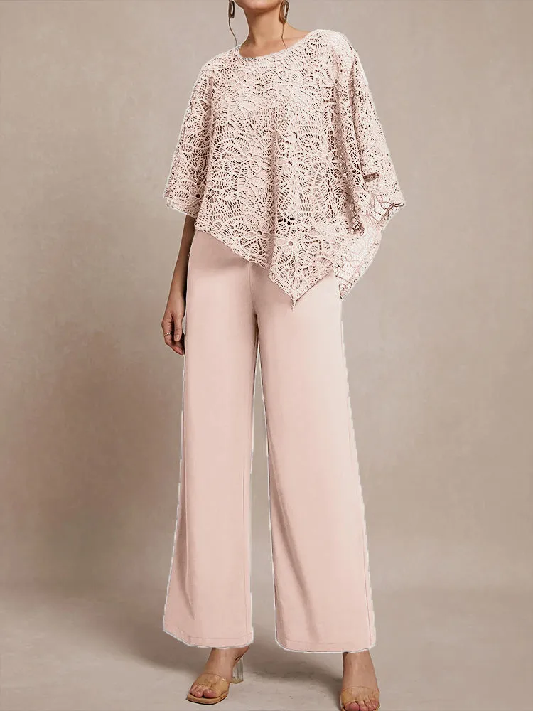 3 Pieces Lace Cape Chiffon Mother of the Bride Pant Suits