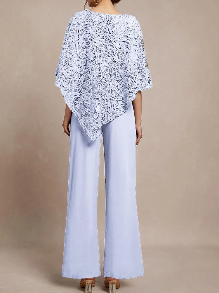 3 Pieces Lace Cape Chiffon Mother of the Bride Pant Suits