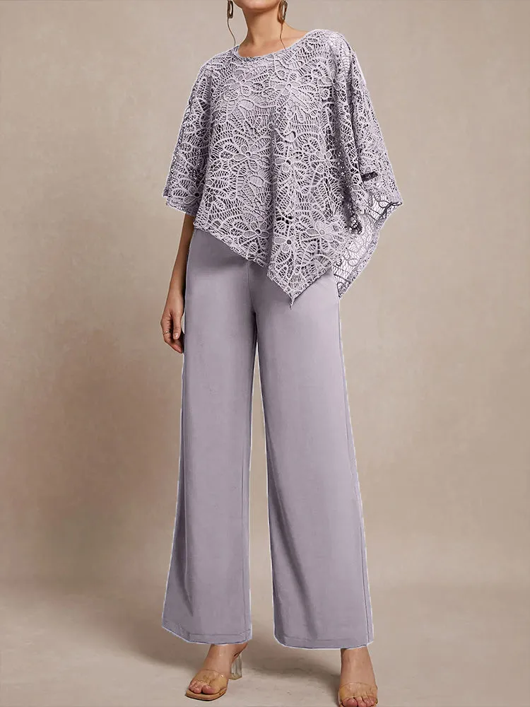 3 Pieces Lace Cape Chiffon Mother of the Bride Pant Suits