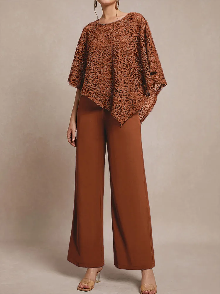 3 Pieces Lace Cape Chiffon Mother of the Bride Pant Suits