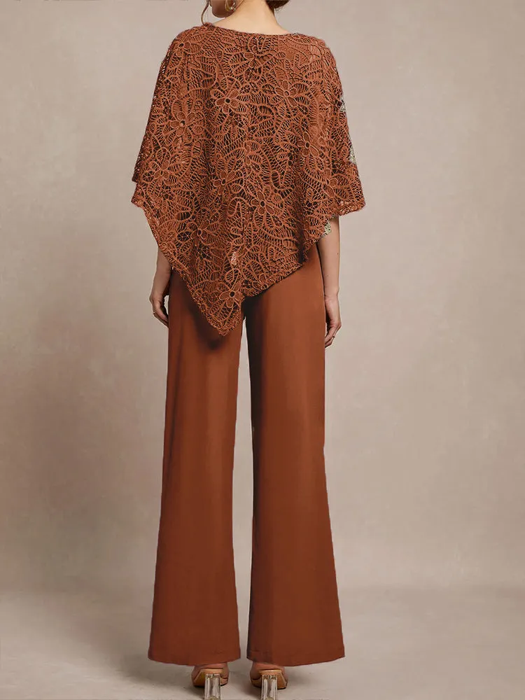 3 Pieces Lace Cape Chiffon Mother of the Bride Pant Suits