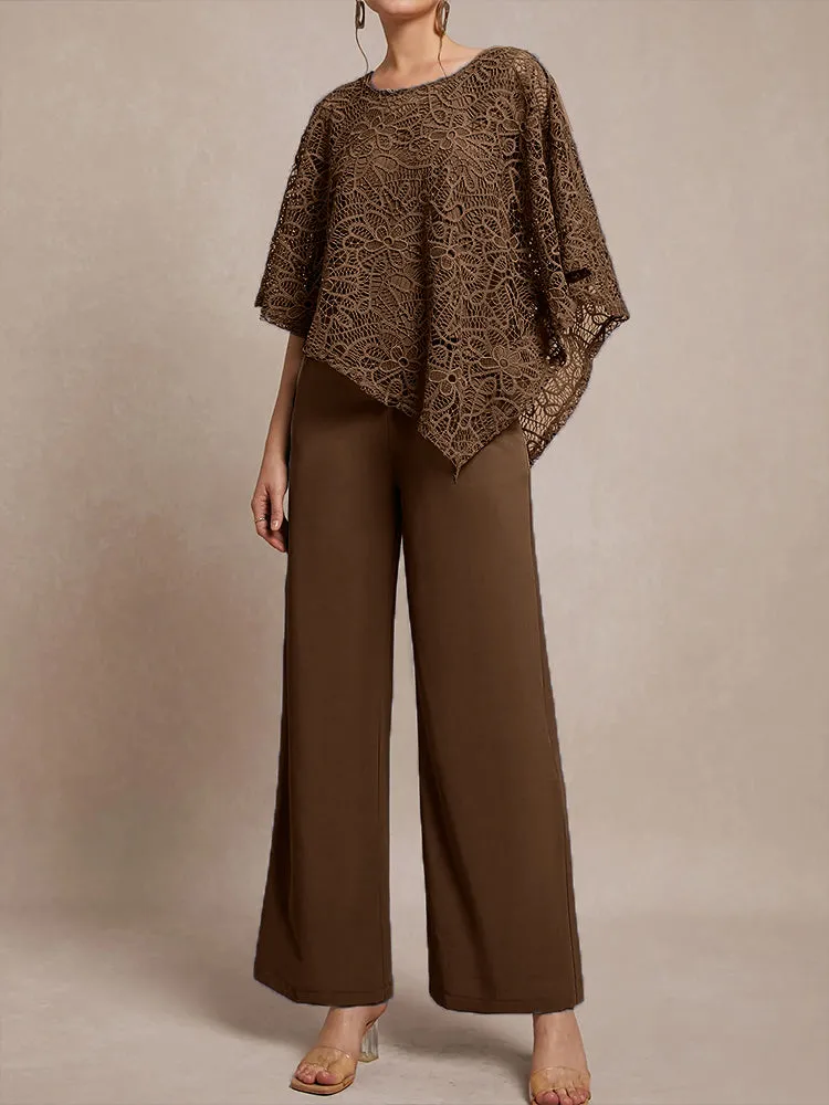 3 Pieces Lace Cape Chiffon Mother of the Bride Pant Suits