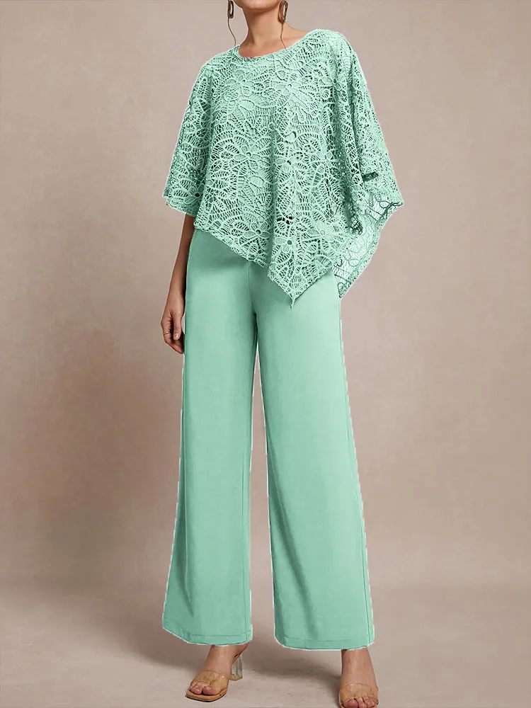 3 Pieces Lace Cape Chiffon Mother of the Bride Pant Suits