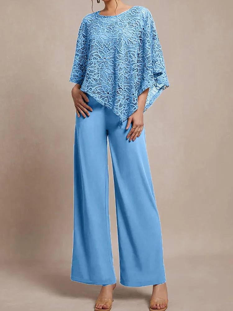 3 Pieces Lace Cape Chiffon Mother of the Bride Pant Suits