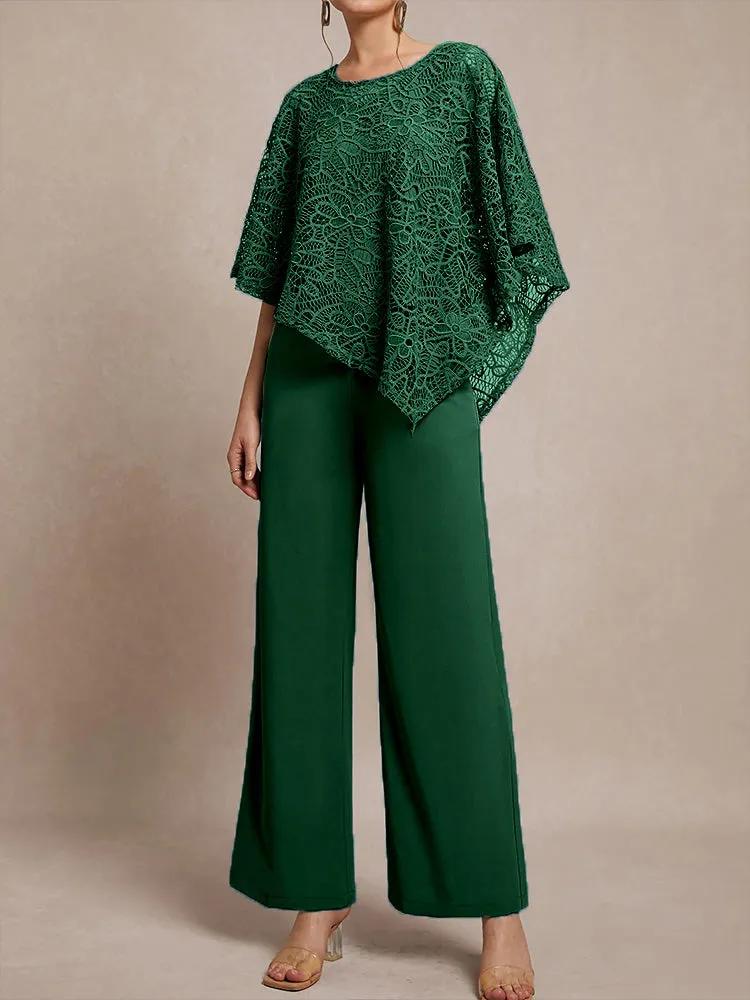 3 Pieces Lace Cape Chiffon Mother of the Bride Pant Suits