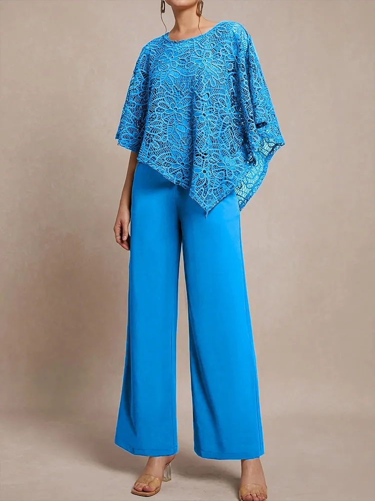 3 Pieces Lace Cape Chiffon Mother of the Bride Pant Suits