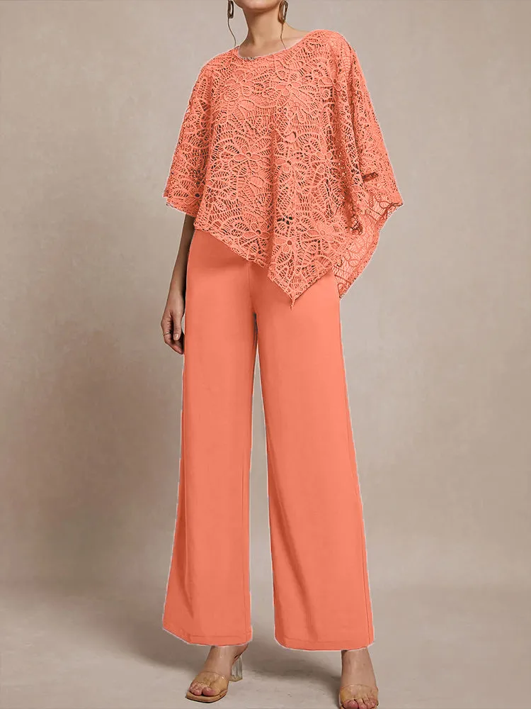 3 Pieces Lace Cape Chiffon Mother of the Bride Pant Suits